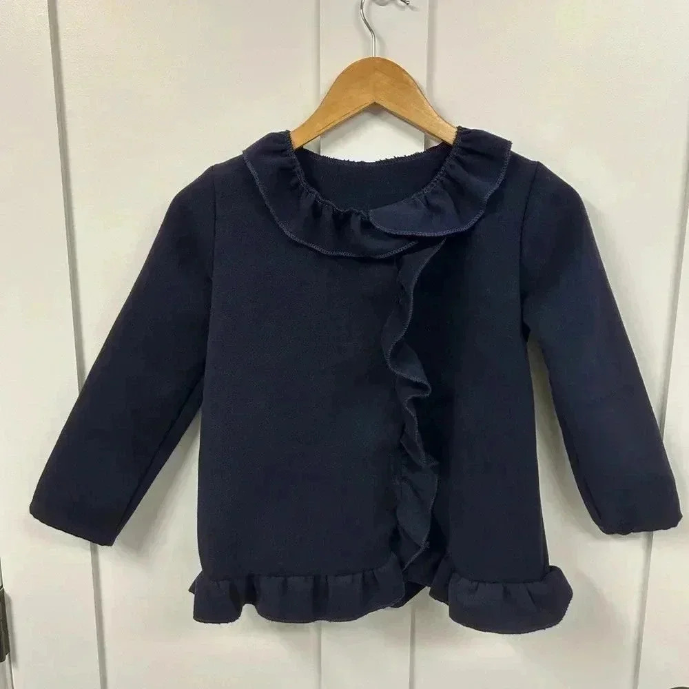 Toddler jacket coat ruffle navy blue vintage​